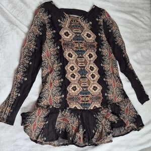 Free People Smooth Talker Tunic Dress,  Small, Black With Colorful Pattern
